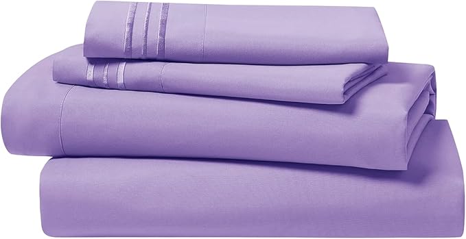 Clara Clark Bed Sheets, Premier 1800 Series 4 Piece Bed Sheet Set, Deep Pocket, Wrinkle, Fade, Stain Resistant, Luxury Soft Bedding Sheets & Pillowcases, Full, Lavender