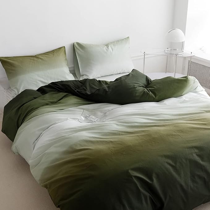 CLOTHKNOW Green White King Size Comforter Set Olive Green Gradient Bedding Comforter Sets Soft Olive Comforter with 2 x Pillow Cases