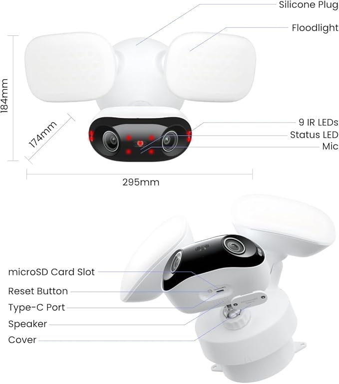 REOLINK Elite Floodlight WiFi, 4K 8MP 180° Panoramic Wired Floodlight Camera, Adjustable 3000 Lumens, Local AI Video Search, Dual-Band Wi-Fi 6, 24/7 Recording, No Monthly Fees, 100~200V AC Hardwired