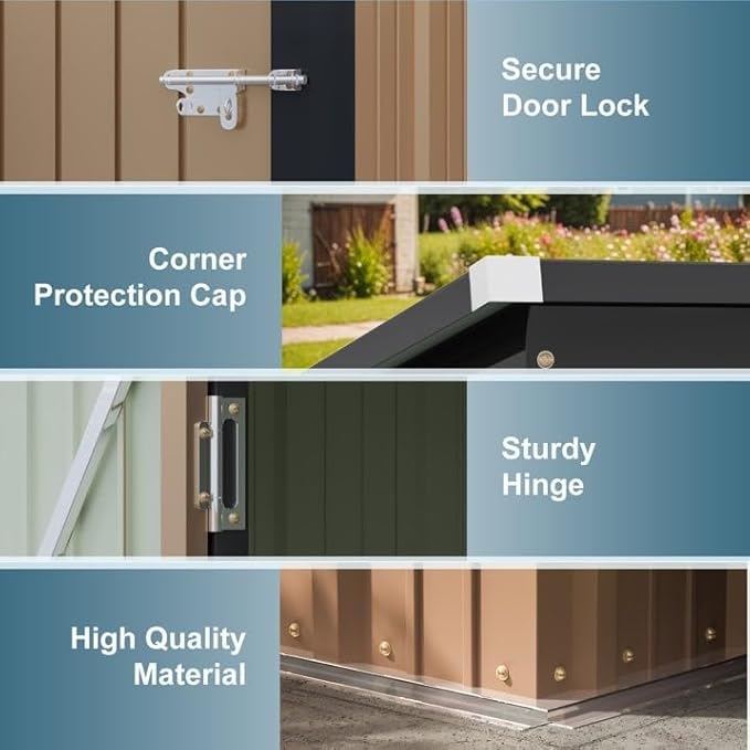 Greesum 5×3FT Outdoor Storage Shed, Metal Patio Storaged Sheds with Lockable Doors, Sheds & Outdoor Storage for Bike, Backyard, Pool and Garden, Brown