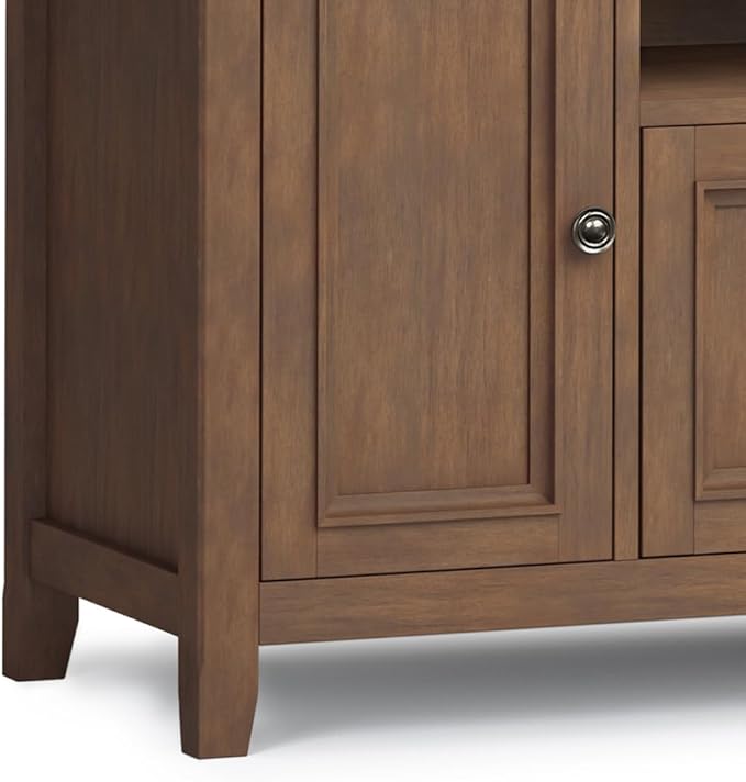 SIMPLIHOME Amherst 72-inch Wide Solid Wood TV Stand in Rustic Natural Aged Brown, Transitional-Style Media Console for Living Room with Cable Management and Adjustable Shelves, Fits 80" TVs