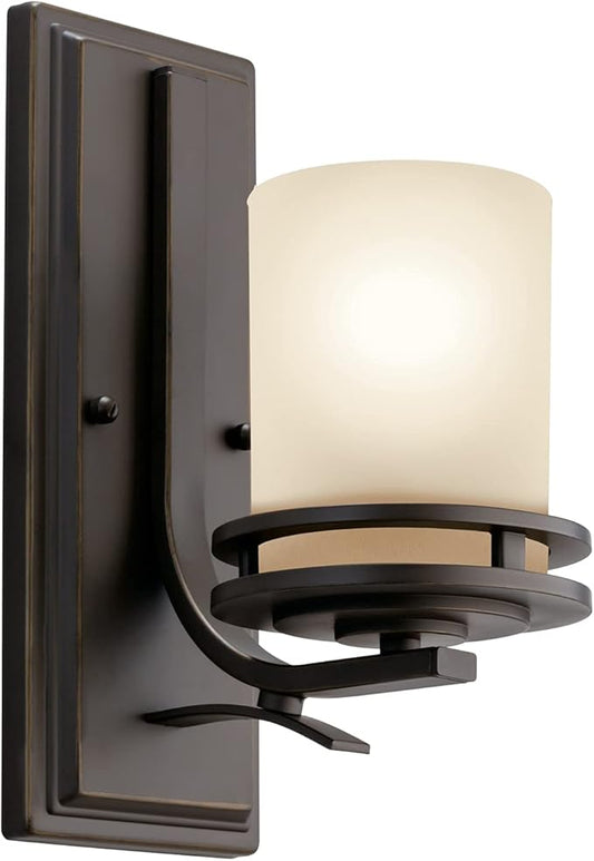 Kichler Hendrik 12" 1 Light Wall Sconce with Light Umber Etched Glass Olde Bronze®, 5.25"