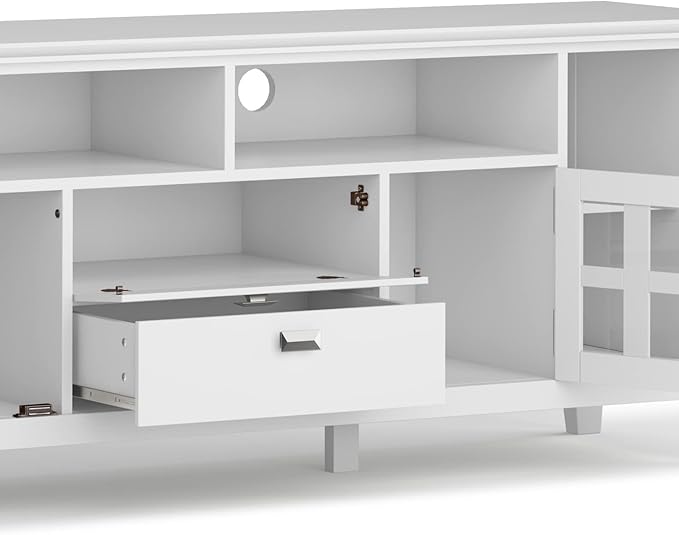 SIMPLIHOME Artisan SOLID WOOD 72 Inch Wide Contemporary TV Media Stand in White for TVs up to 80 Inches, For the Living Room and Entertainment Center