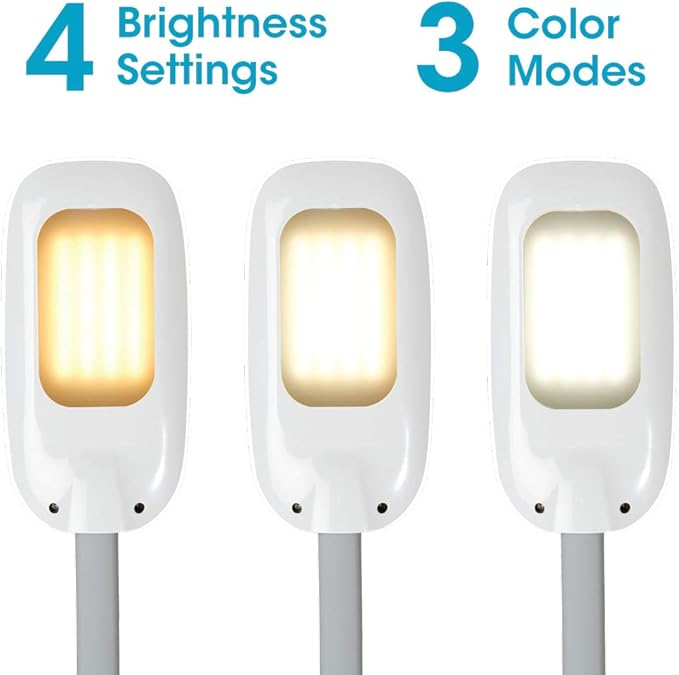 OttLite LED Floor Lamp with USB Port & Tablet Stand – Modern White Design, ClearSun LED Standing Light, USB Charger, Touch Activated Controls, for Crafting, Reading, Work