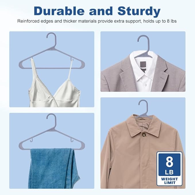 HOUSE DAY Grey Plastic Hangers 60 Pack, Non-Slip Plastic Hanger with Dual Hooks - Slim Space Saving 1/4" Thin Closet Organizers for Coats, Shirts, Pants & Dresses - Lightweight Garment Friendly