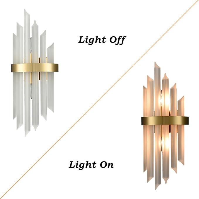 HOLKIRT Modern Gold Wall Sconces Set of Two Crystal Wall Sconce 2-Light Wall Light Fixtures for Living Room Bedside Hallway Stairway Kitchen with Frosted Glass,E12 Base