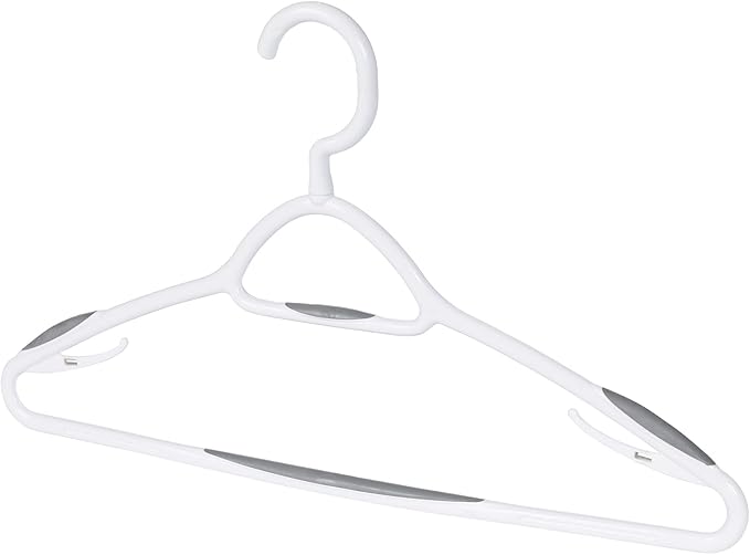Set of 5 Deluxe Non Slip Hangers by Neatfreak! - Space Saving Hangers for Clothes, Pants, Jackets and Shirt 5 Pack,White/Grey