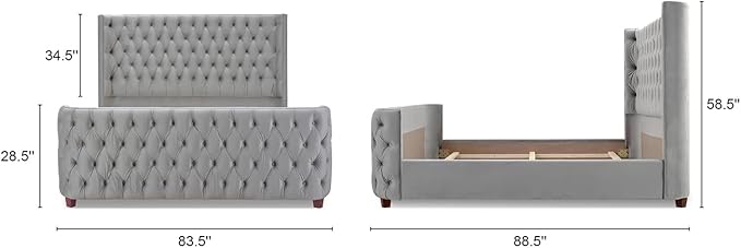 Jennifer Taylor Home Brooklyn King Tufted Panel Bed Headboard and Footboard Set, Opal Grey Velvet