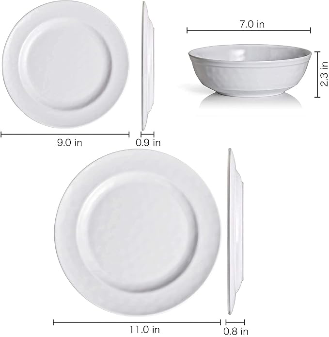 TP 18-Piece Dinnerware Set, Melamine Dishes Set with Bowls and Plates, Service for 6, Non-breakable Lightweight Dining Tableware, White