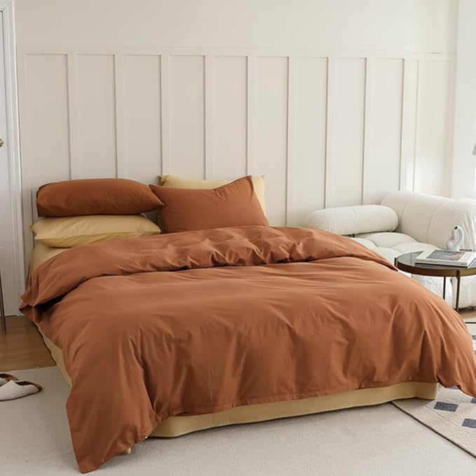 CLOTHKNOW Pumpkin King Size Comforter Sets Rust Brown Bedding Comforter Sets Soft Caramel Comforter Burnt Orange Comforter with 2 x Pillow Cases