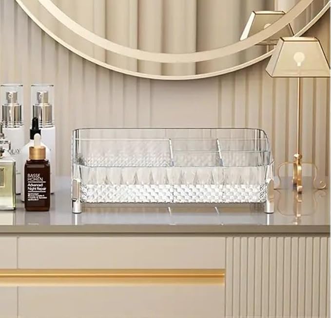Luxury Makeup Organizer, Vanity Countertop Organizer, Elegant Makeup & Cosmetics Holder, Skincare Storage (Clear)