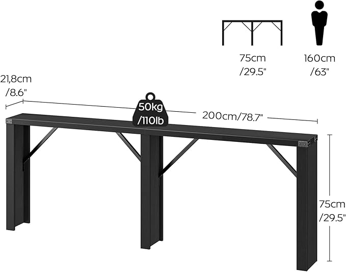 Console Table, 78.7" Long Behind Couch Sofa Table, Entryway Table, Farmhouse Console Table for Narrow Spaces, Hallway, Living Room, Black CT32BB