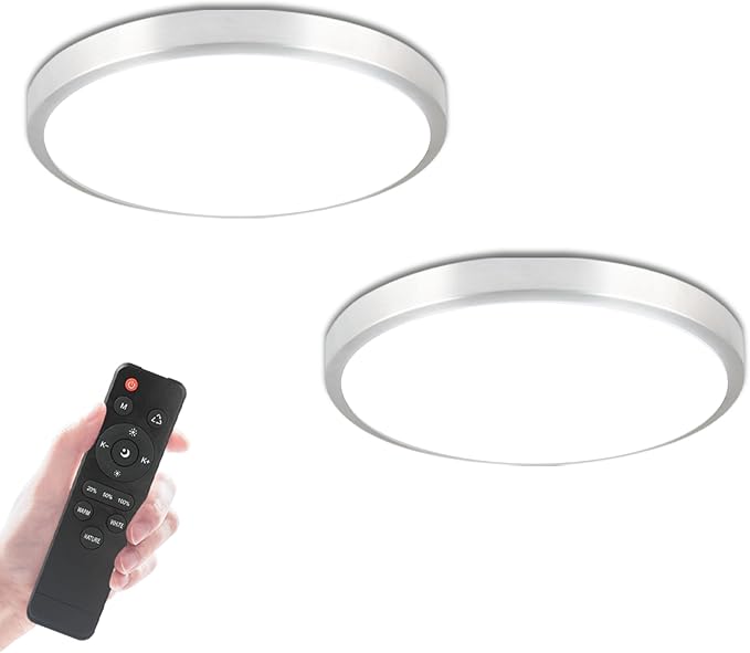 13 Inch LED Flush Mount Ceiling Lights Fixture with Remote Control, Round 24W 2500LM 3000K-6500K Light Color Adjustable, Modern Ceiling Lamp for Bedroom,2 Pack