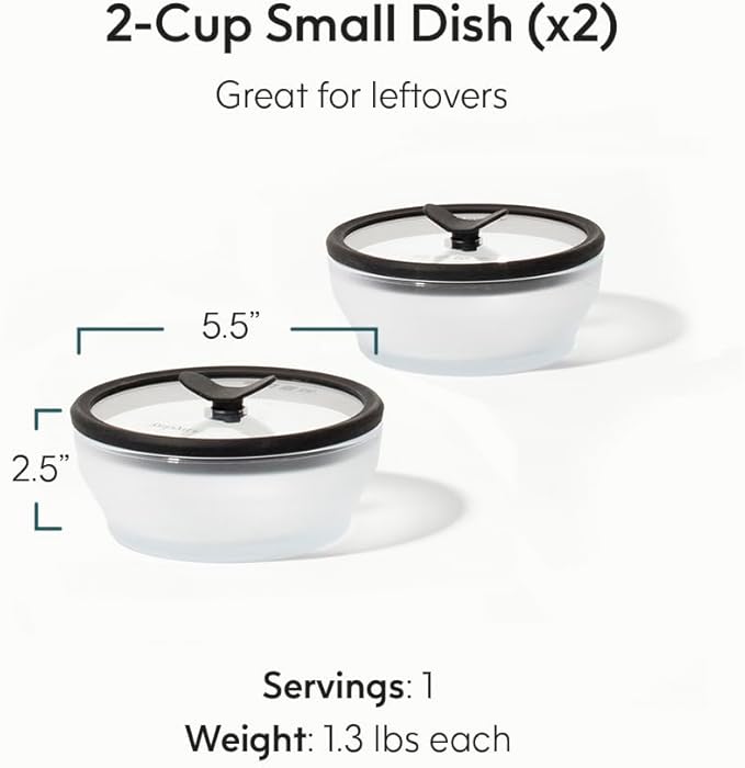 Anyday 2-Pack (2-Cup) Glass Food Storage Set with Glass Lids | Plastic-Free Frosted Meal Prep Bowls | Stackable Airtight Storage Container Set with Vented Silicone Lid for Microwave-Safe Reheating