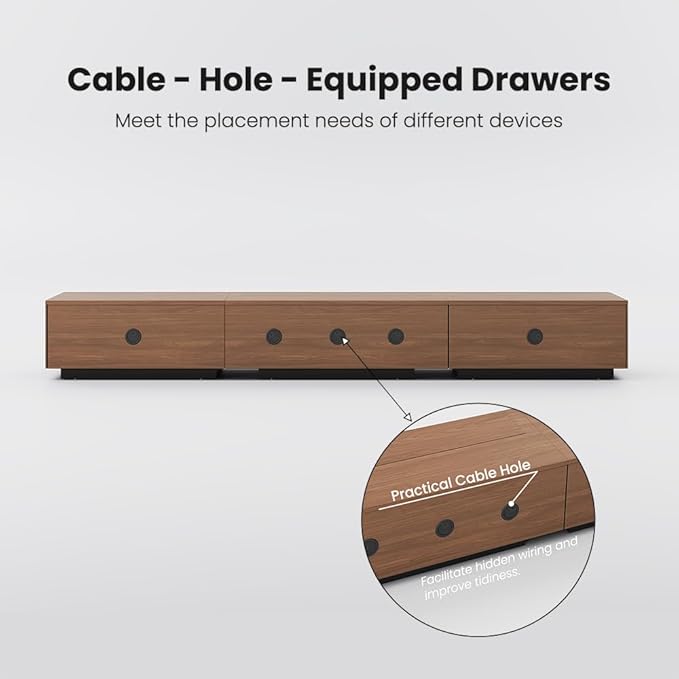 102" Ultra Short Throw Projector TV Cabinet, Mid-Century Modern Electric TV Stand with Linkage Memory Function and Ample Storage Space, Entertainment Center for Living Room, Walnut Color