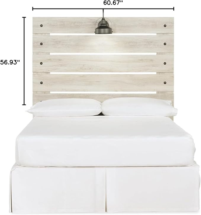 Signature Design by Ashley Cambeck Farmhouse Panel Headboard ONLY with USB Charging Stations, Full, Whitewash