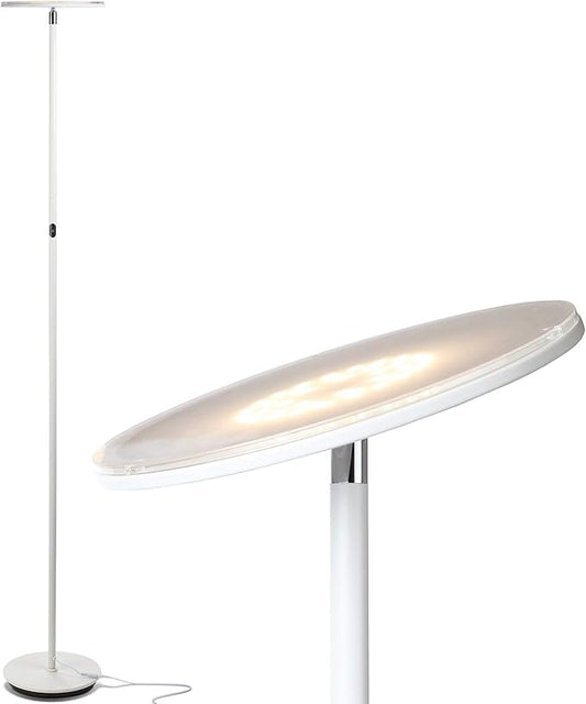 Brightech Sky Flux Dimmable LED Floor Lamp – Super Bright Floor Lamp for Living Room and Offices – Torchiere Standing Lamp with 3 Light Options, Tall Lamp for Bedroom Reading and More - White