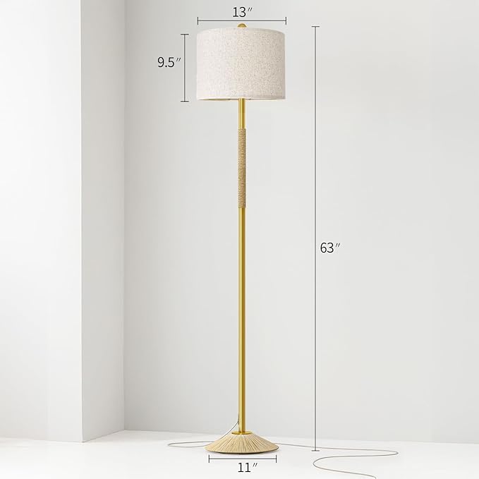 Oneach 63” Modern Floor Lamp for Living Room, Gold Boho Standing Lamp with Unique Rope Design, Rotary Switch, Farmhouse Tall Lamps for Bedroom Office Dining Room (Without Bulb)