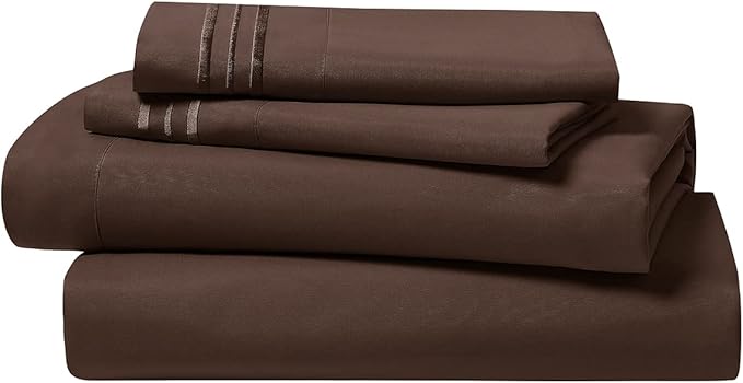 Clara Clark 1800 Premier Series 4pc Bed Sheet Set - King, Chocolate Brown