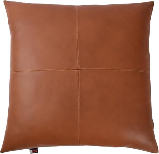 D DOLLY LAMB Lambskin Leather Pillow Cover - Sofa Cushion Case - Decorative Throw Covers for Living Room & Bedroom, 22x22 Inches - Camel Antique Plain