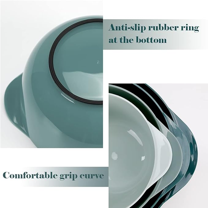 BoxedHome Green Ombre Nesting Plastic Mixing Bowl Set With Pour Spout, Microwave and Dishwasher Safe, BPA free Non-Slip Base, Set of 4 Size 1.7, 2.5, 3.5 and 4.5qt, Great for Prepping, Baking, Cooking