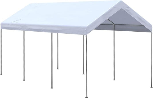 Outsunny 10' x 20' Party Tent and Carport, Height Adjustable Portable Garage, Outdoor Canopy Tent 8 Legs Without Sidewalls for Car, Truck, Boat, Motorcycle, Bike, Garden Tools, White
