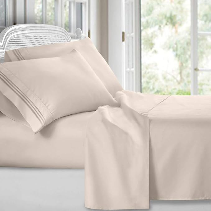 Clara Clark Premier 1800, Twin XL 3PC Microfiber Bed Linen Set, Beige Cream - Ultra Soft, Deep Pocket, Fade Resistant, 3 Piece Sheet Set with 1 Pillowcase