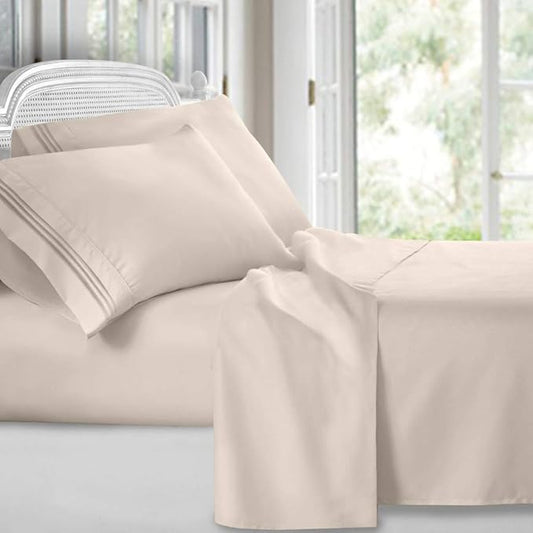 Clara Clark Premier 1800, Twin XL 3PC Microfiber Bed Linen Set, Beige Cream - Ultra Soft, Deep Pocket, Fade Resistant, 3 Piece Sheet Set with 1 Pillowcase