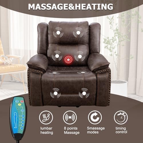 Phoenix Home Dual Motor Power Lift Chair for Elderly, Lift Chairs with Massage and Heat, Faux Leather Electric Chairs for Adults, Recliner Chair with USB, 2 Concealed Cup Holders, Smoke Gray