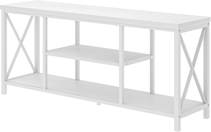 EXCEFUR 55 inch TV Stand for TV up to 65 inch, Modern Media TV Console with Storage Shelves, Entertainment Center for Living Room, Bedroom, White Oak