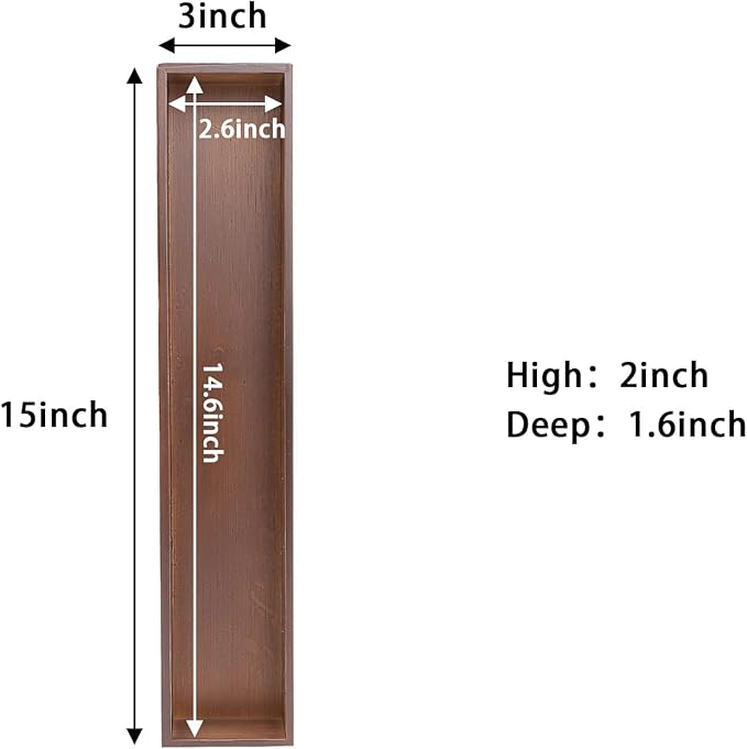 Bamboo Drawer Organizer,Kitchen Utensil Organizer Silverware Tray,Cutlery Holder, Wood Storage Box for Flatware, Makeup, Bathroom, Office Desk,15 * 3 * 2,Nut-brown