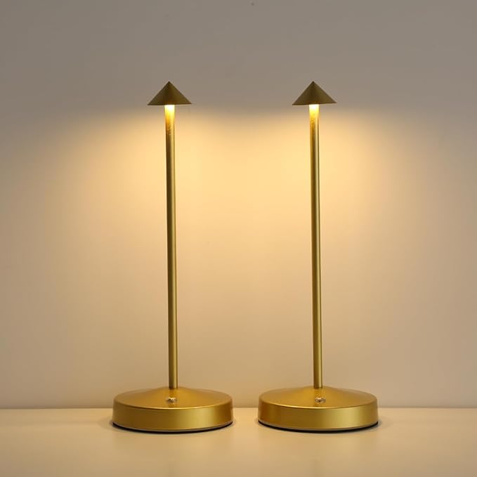 Rechargeable Cordless Lamps,3000mAh Battery Operated Table Lamp,Portable LED Touch 2 Levels Brightness Dimmable Bar Lamp,Battery Powered Lamps for Bars,Restaurant,Living Room(2 Pack,Gold)