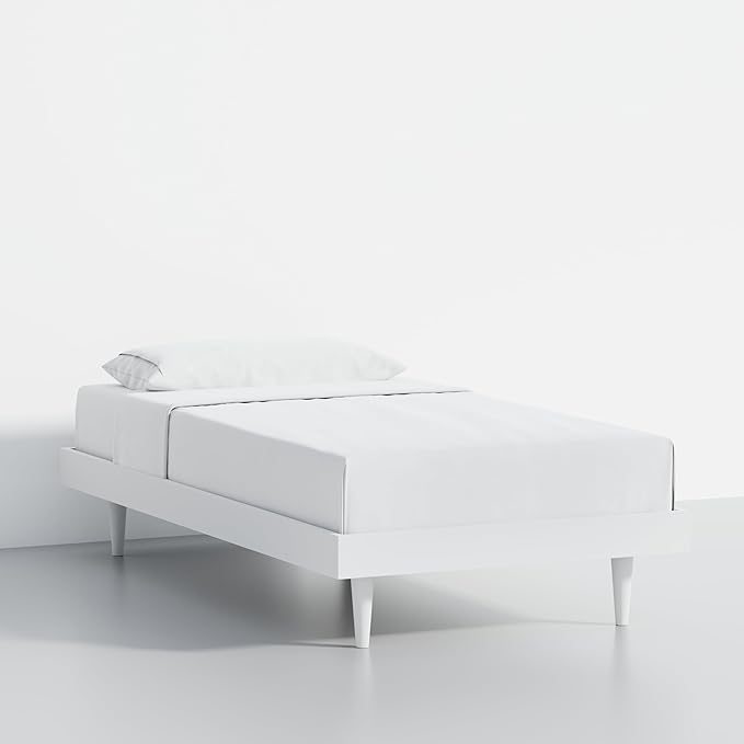 HavenWood Modern Solid Wood Platform Bed Base with Inset Wood Legs – No Box Spring Needed,Fast Assembly – Twin Size in White (No Headboard)