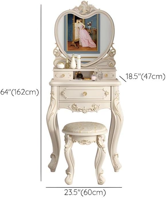 CraftThink Modern Makeup Vanity Set, Bedroom Makeup Vanity Desk Wood Vanity Dressing Table for Bedroom, Makeup Vanity & Mirror & Stools Hearts 24" L x 19" W x 64" H