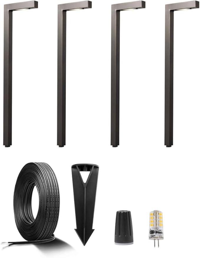 12V Brass Landscape Path Lighting Kit (4 Pack Path Lights) with 100 Feet Cable and 20Pack Wire Connectors for Outdoor House Garden Patio Walkway Without Low Voltage Transformer