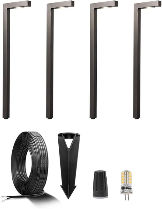 12V Brass Landscape Path Lighting Kit (4 Pack Path Lights) with 100 Feet Cable and 20Pack Wire Connectors for Outdoor House Garden Patio Walkway Without Low Voltage Transformer