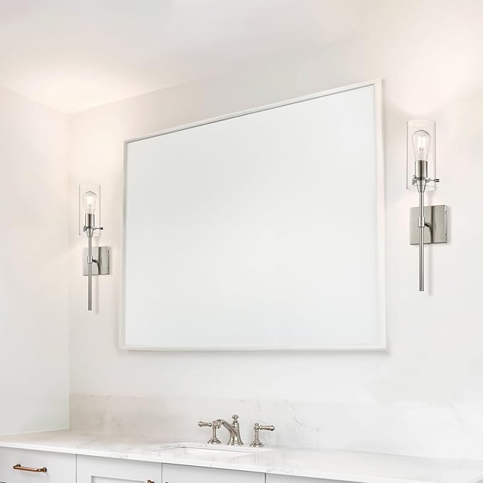 XiNBEi Lighting Bathroom Wall Sconces Set of 2, Modern 1 Light Brushed Nickel Wall Sconce with Clear Glass Indoor Vanity Sconces for Bathroom Hallway & Living Room