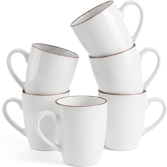famiware Venus Coffee Mugs for 6, 14 oz Mug Set, Dringking Cup with Handle for Coffee, Tea, Cocoa, Milk, White
