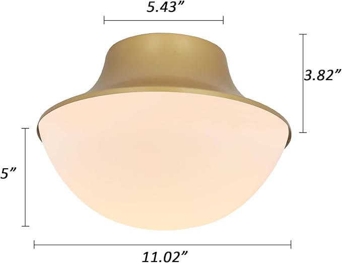 Modern Gold Semi Flush Mount Ceiling Light Fixture Brass Orange Round Bowl Shape Milk Glass Light Fixture Ceiling Mount for Bathroom Bedroom Hallway Entrance Staircase Office Living Room