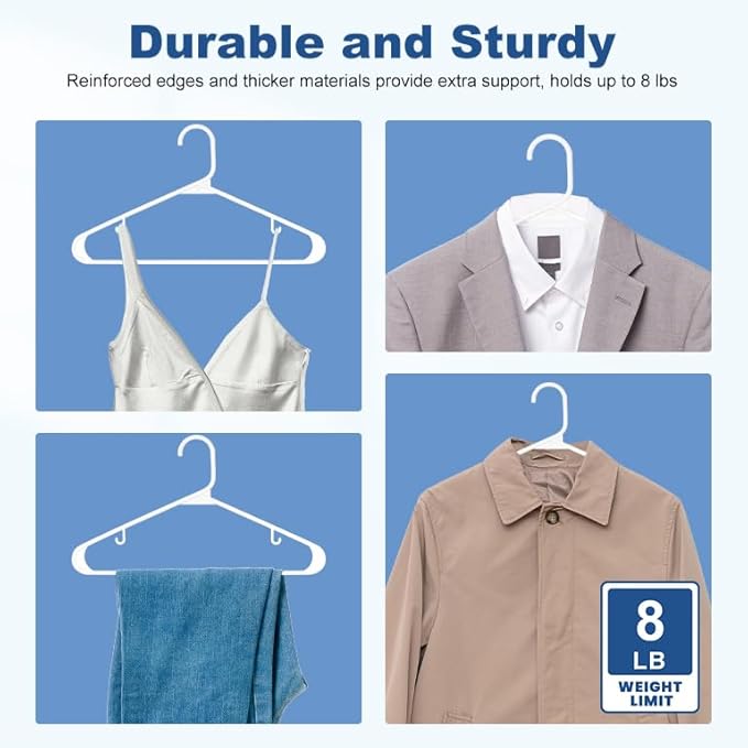 HOUSE DAY 200 Pack Plastic Clothes Hangers, Commercial Bulk Shipment for Business, Sturdy Durable Lightweight Hangers White Ideal for Retail Dry Cleaners Warehouses, Save Cost & Warehouse Space