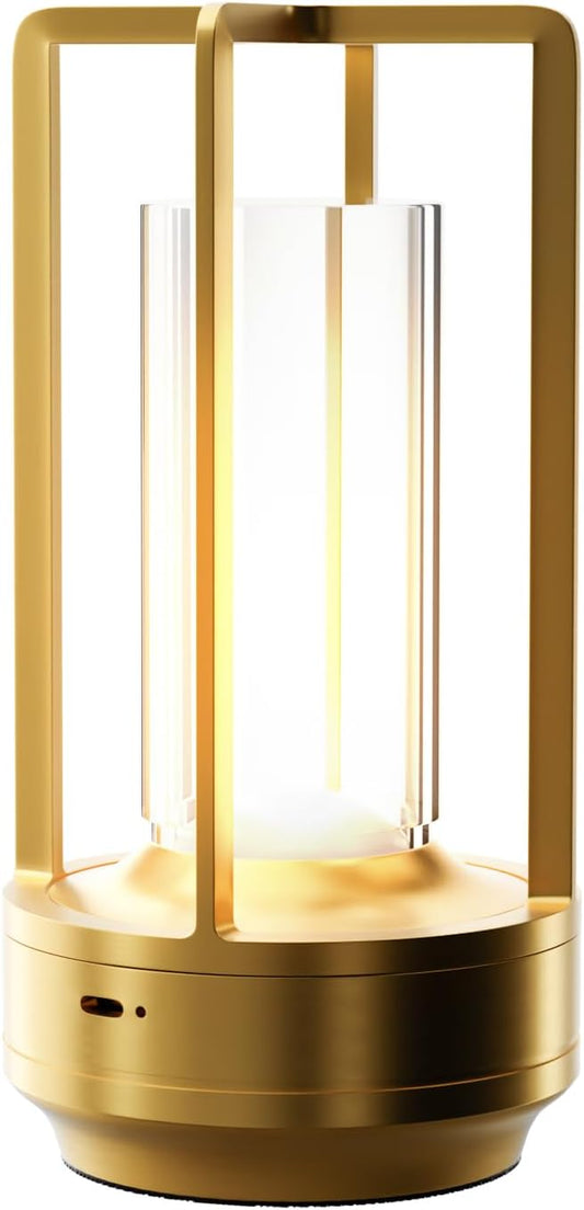 Table Lamp, Portable Cordless Rechargeable LED, 3-Colour Dimming, Gold, Ideal for Bedroom, Outdoor, Restaurants, Bars, Coffee Shops, Camping