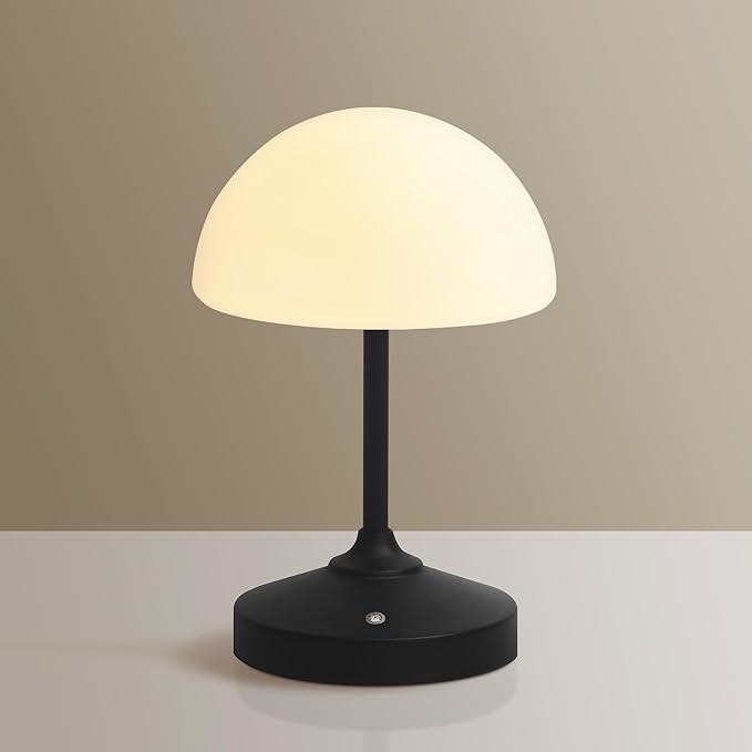 Mushroom Lamp Table Lamp Waterproof,Desk Cordless Battery Operated Lamps for Bedroom,Outdoor Cordless Rechargeable Table Lamps for Night Stands,5000mAh LED Night Light for Living Room(Black)