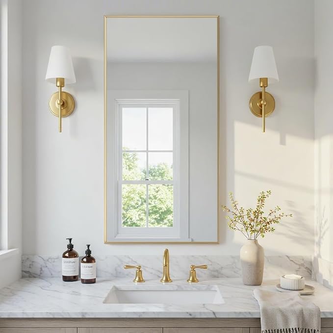 20x40 Inch Gold Bathroom Mirror - Copper-Free Mirror, Aluminum Alloy Frame Vanity Rectangle Wall Mounted Modern Mirror for Bedroom/Living Room/Porch Horizontal or Vertical