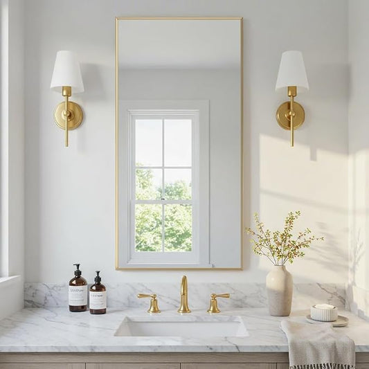 20x40 Inch Gold Bathroom Mirror - Copper-Free Mirror, Aluminum Alloy Frame Vanity Rectangle Wall Mounted Modern Mirror for Bedroom/Living Room/Porch Horizontal or Vertical