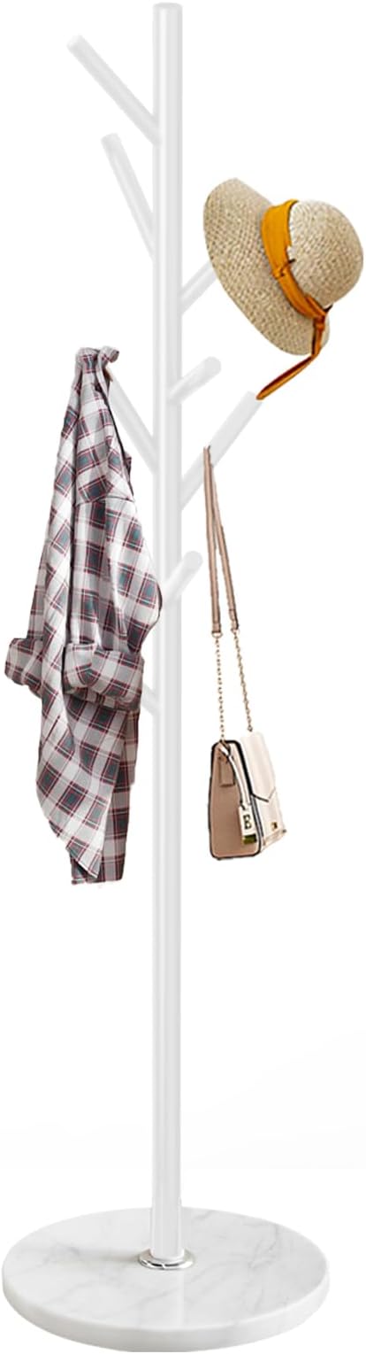 Coat Rack Stand with Natural Marble Base, Metal Coat Rack Freestanding, Modern Coat Racks, Heavy Duty Standing Coat Tree Hanger for Jacket, Bag, Entryway, Office