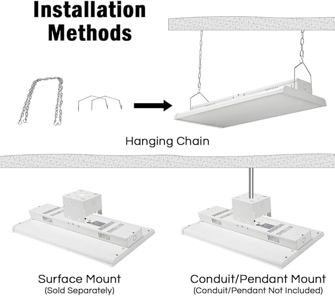 2 Pack Linear LED Bay Ceiling Shop Light - 2 Ft - 105W 5000K 1-10V Dimming 14170 Lumens - Equal to 4 lamp T5 Ceiling Light Fixture - No Maintenance for Life