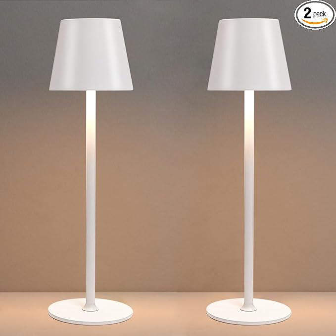 LED Cordless Table Lamps Set of 2,Portable Rechargeable 5000mAh Outdoor Table Lamp,3 Color Stepless Dimming Wireless Battery Powered Lamp, Table Light for Dinner/Patio/Restaurant/Bedroom(White)
