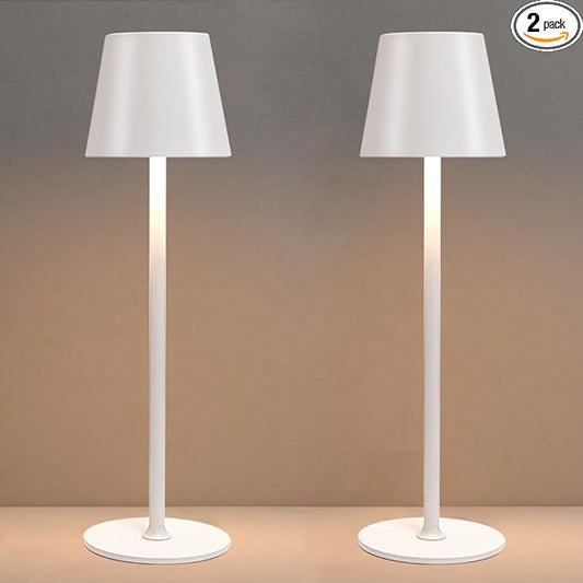 LED Cordless Table Lamps Set of 2,Portable Rechargeable 5000mAh Outdoor Table Lamp,3 Color Stepless Dimming Wireless Battery Powered Lamp, Table Light for Dinner/Patio/Restaurant/Bedroom(White)