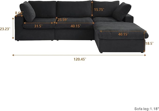 JACH L Shape Sectional Couches for Living Room, Modern Modular Convertible Sofa, Cloud Couch, Thick Cushion, Couch Covers Removable, Sectional Sofas for Living Room Apartment (Black)
