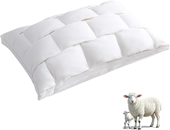 YOUR MOON Organic Wool Pillow Standard Size - Premium Natural Wool Fill, Soft Thick Down Alternative Pillow for Sleeping, 100% Cotton Cover, Support Bed Pillows for Side and Back Sleepers(White)